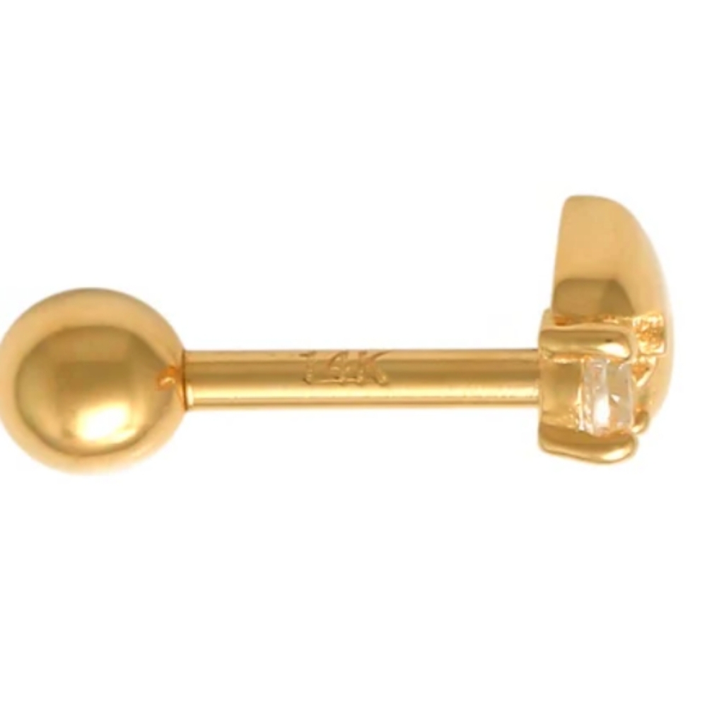 Gold Heart Stud Earring with Crystal Accent - Picture 4 of 7